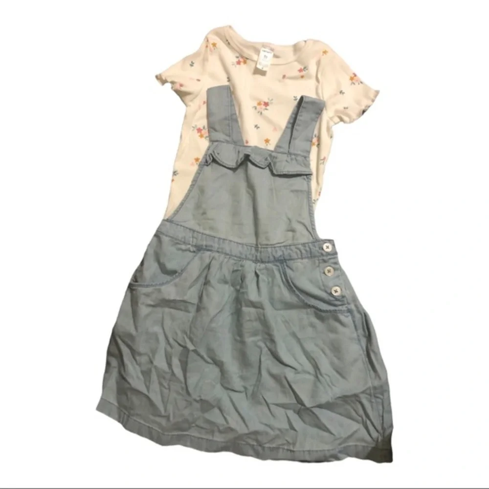 2piece Carter’s‎ white tee and blue chambray jumper size 5T new